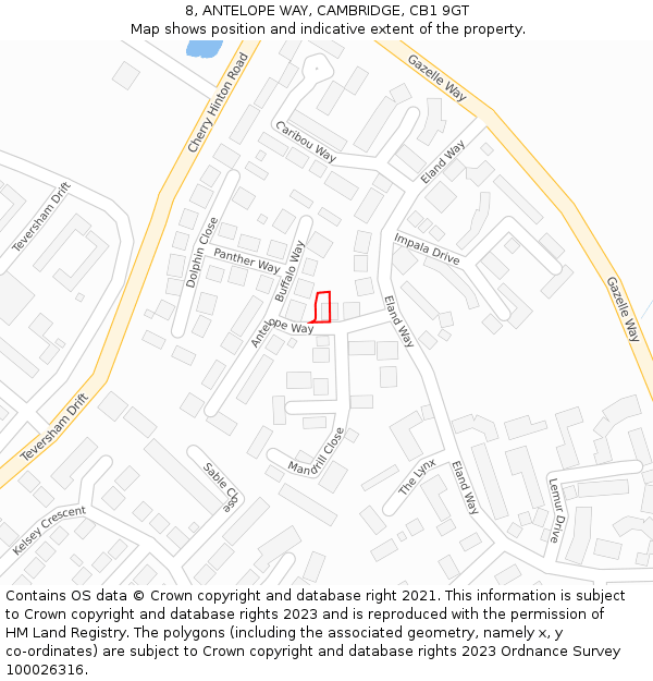 8, ANTELOPE WAY, CAMBRIDGE, CB1 9GT: Location map and indicative extent of plot