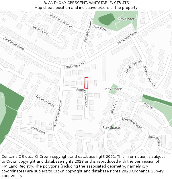 8, ANTHONY CRESCENT, WHITSTABLE, CT5 4TS: Location map and indicative extent of plot