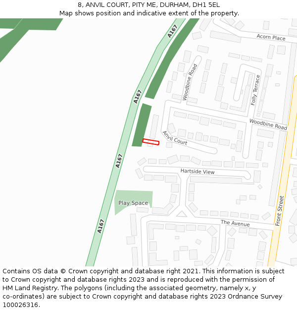 8, ANVIL COURT, PITY ME, DURHAM, DH1 5EL: Location map and indicative extent of plot