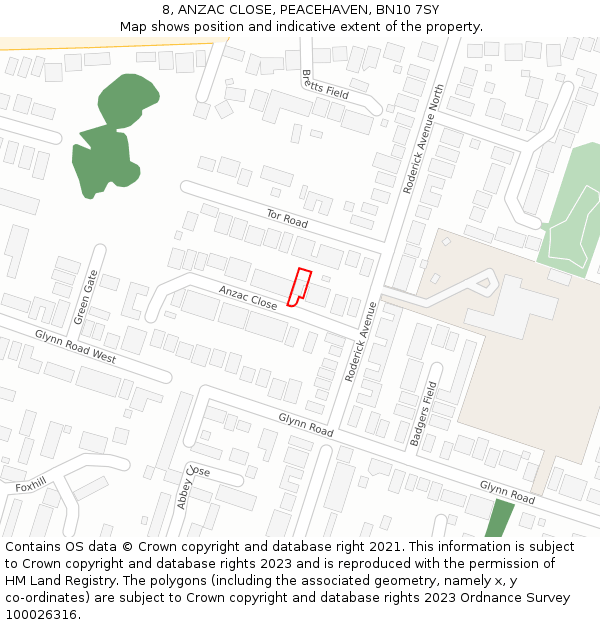 8, ANZAC CLOSE, PEACEHAVEN, BN10 7SY: Location map and indicative extent of plot