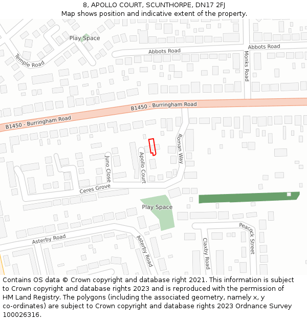 8, APOLLO COURT, SCUNTHORPE, DN17 2FJ: Location map and indicative extent of plot