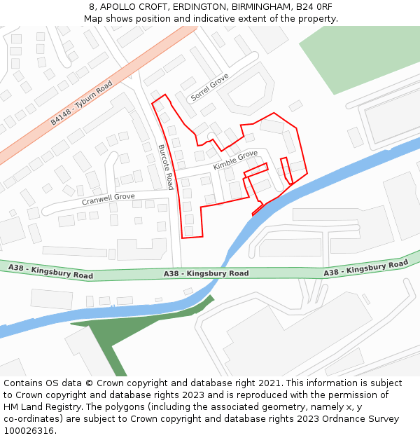 8, APOLLO CROFT, ERDINGTON, BIRMINGHAM, B24 0RF: Location map and indicative extent of plot