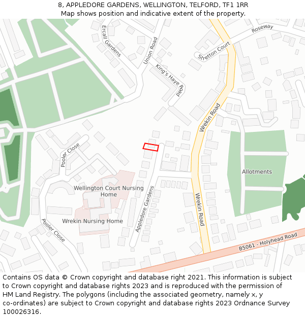 8, APPLEDORE GARDENS, WELLINGTON, TELFORD, TF1 1RR: Location map and indicative extent of plot