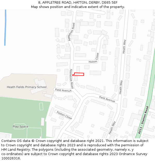 8, APPLETREE ROAD, HATTON, DERBY, DE65 5EF: Location map and indicative extent of plot