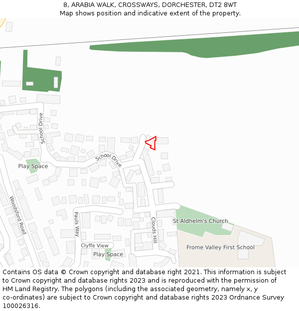 8, ARABIA WALK, CROSSWAYS, DORCHESTER, DT2 8WT: Location map and indicative extent of plot