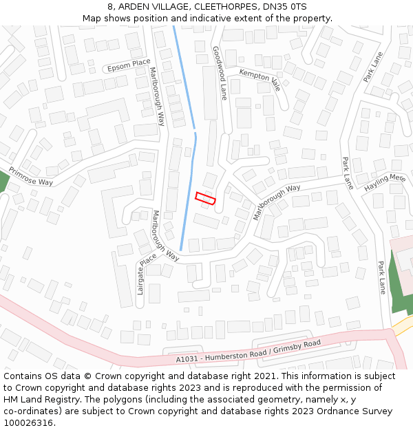 8, ARDEN VILLAGE, CLEETHORPES, DN35 0TS: Location map and indicative extent of plot