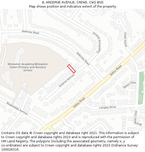 8, ARDERNE AVENUE, CREWE, CW2 8NS: Location map and indicative extent of plot