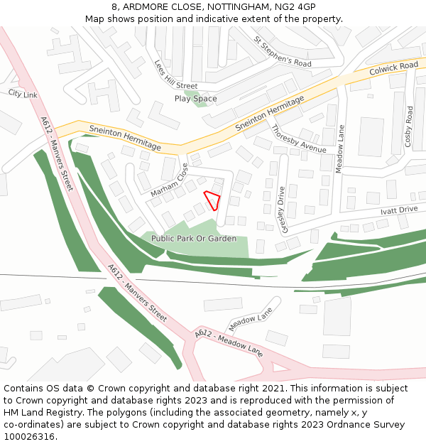 8, ARDMORE CLOSE, NOTTINGHAM, NG2 4GP: Location map and indicative extent of plot