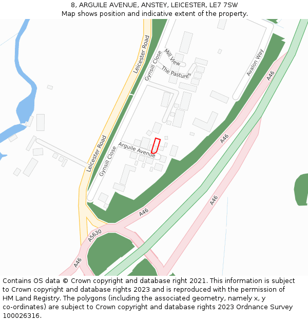 8, ARGUILE AVENUE, ANSTEY, LEICESTER, LE7 7SW: Location map and indicative extent of plot