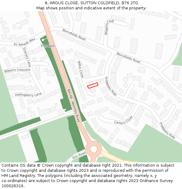 8, ARGUS CLOSE, SUTTON COLDFIELD, B76 2TG: Location map and indicative extent of plot