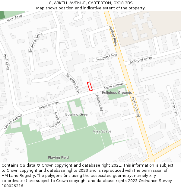 8, ARKELL AVENUE, CARTERTON, OX18 3BS: Location map and indicative extent of plot