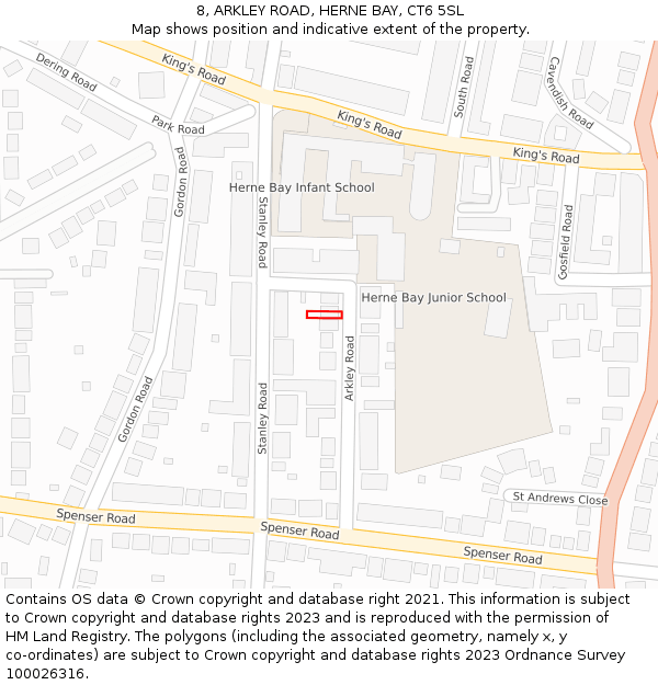 8, ARKLEY ROAD, HERNE BAY, CT6 5SL: Location map and indicative extent of plot