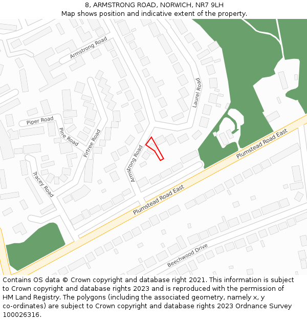 8, ARMSTRONG ROAD, NORWICH, NR7 9LH: Location map and indicative extent of plot