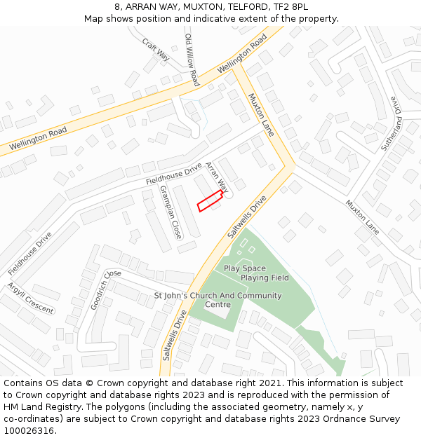 8, ARRAN WAY, MUXTON, TELFORD, TF2 8PL: Location map and indicative extent of plot