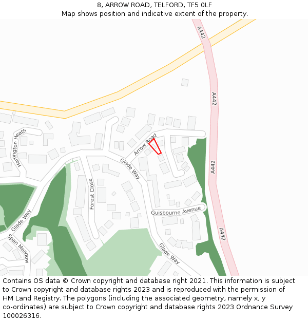 8, ARROW ROAD, TELFORD, TF5 0LF: Location map and indicative extent of plot