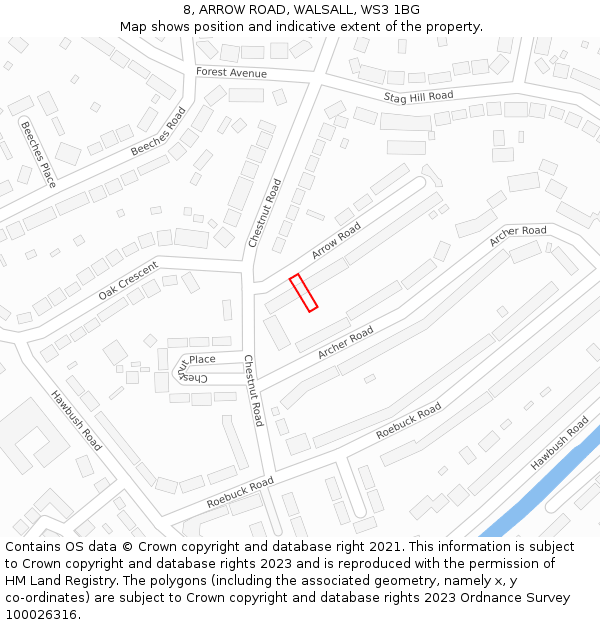 8, ARROW ROAD, WALSALL, WS3 1BG: Location map and indicative extent of plot