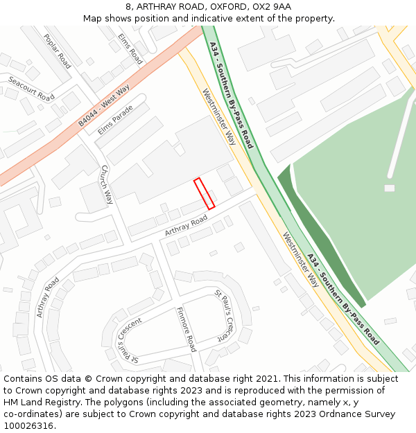 8, ARTHRAY ROAD, OXFORD, OX2 9AA: Location map and indicative extent of plot