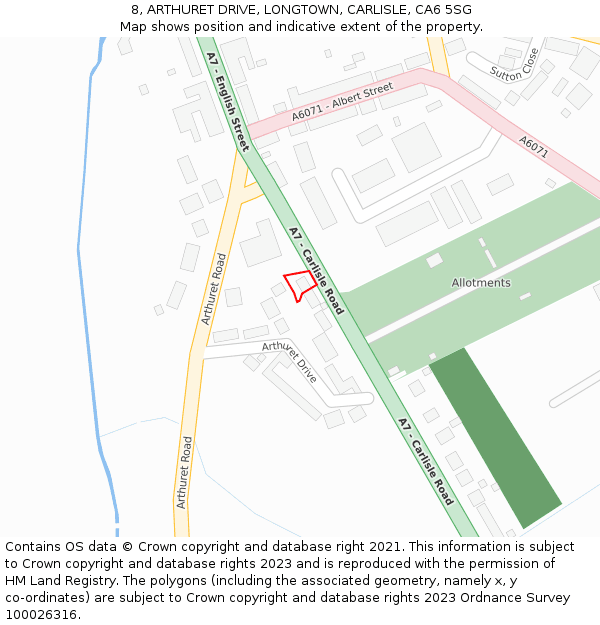 8, ARTHURET DRIVE, LONGTOWN, CARLISLE, CA6 5SG: Location map and indicative extent of plot