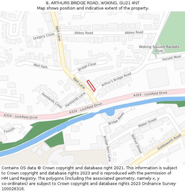 8, ARTHURS BRIDGE ROAD, WOKING, GU21 4NT: Location map and indicative extent of plot