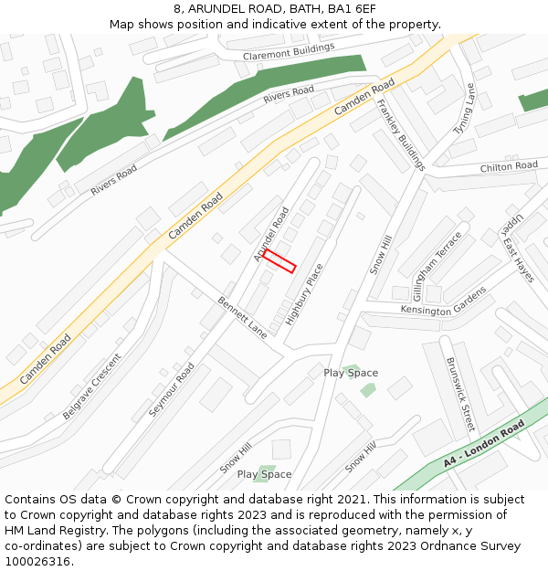 8, ARUNDEL ROAD, BATH, BA1 6EF: Location map and indicative extent of plot