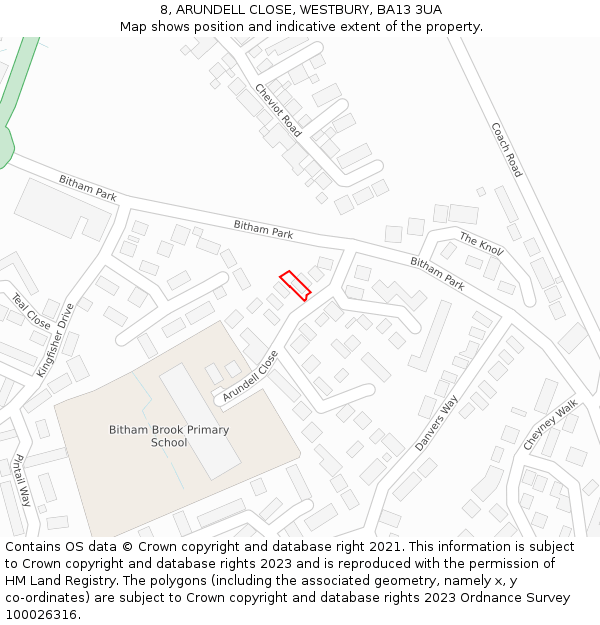 8, ARUNDELL CLOSE, WESTBURY, BA13 3UA: Location map and indicative extent of plot