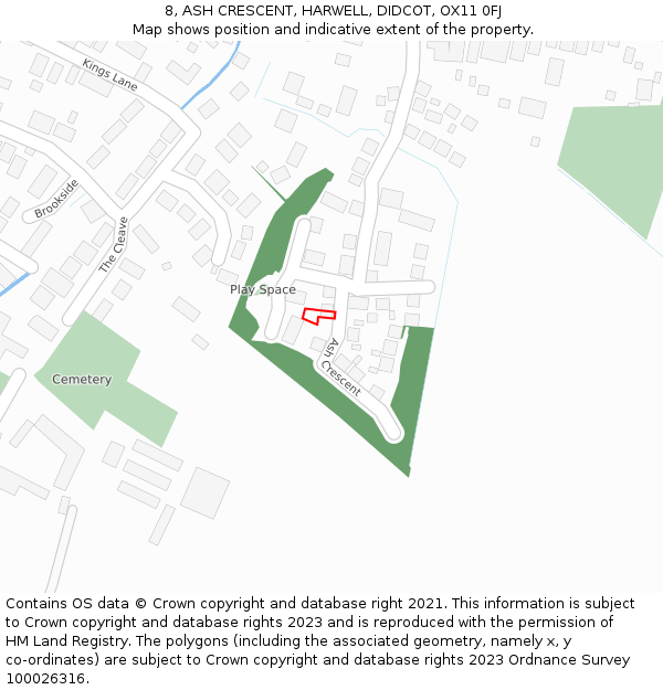 8, ASH CRESCENT, HARWELL, DIDCOT, OX11 0FJ: Location map and indicative extent of plot