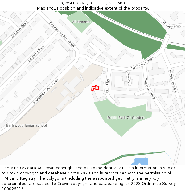 8, ASH DRIVE, REDHILL, RH1 6RR: Location map and indicative extent of plot