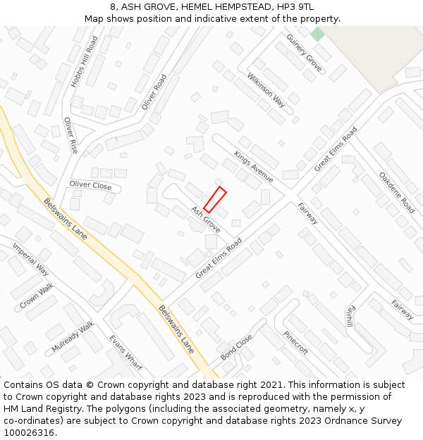 8, ASH GROVE, HEMEL HEMPSTEAD, HP3 9TL: Location map and indicative extent of plot