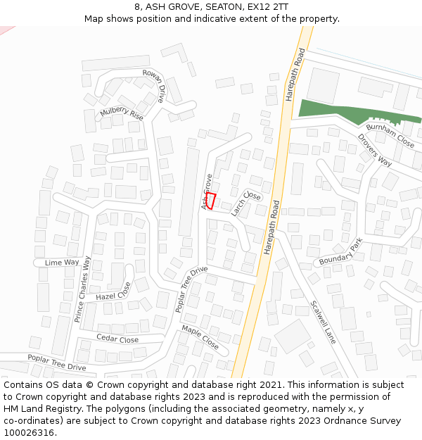 8, ASH GROVE, SEATON, EX12 2TT: Location map and indicative extent of plot