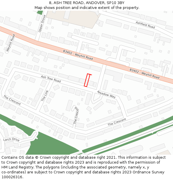 8, ASH TREE ROAD, ANDOVER, SP10 3BY: Location map and indicative extent of plot