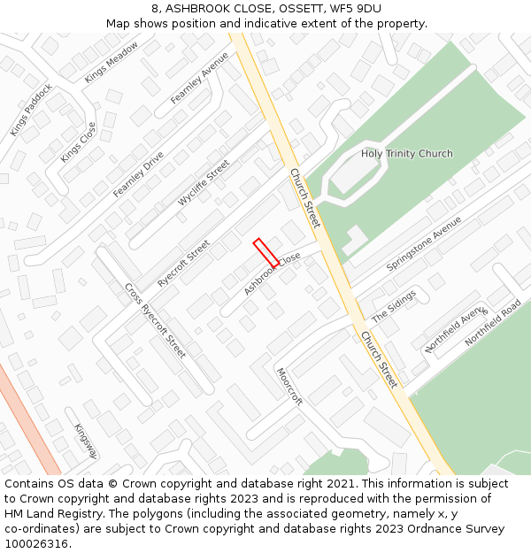 8, ASHBROOK CLOSE, OSSETT, WF5 9DU: Location map and indicative extent of plot