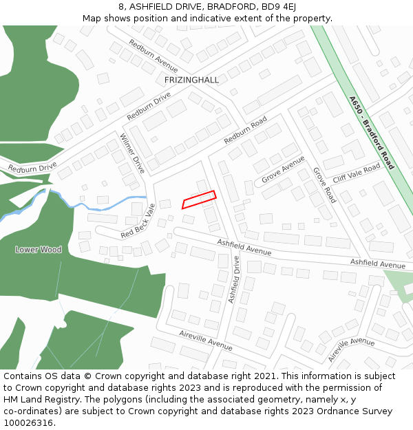 8, ASHFIELD DRIVE, BRADFORD, BD9 4EJ: Location map and indicative extent of plot