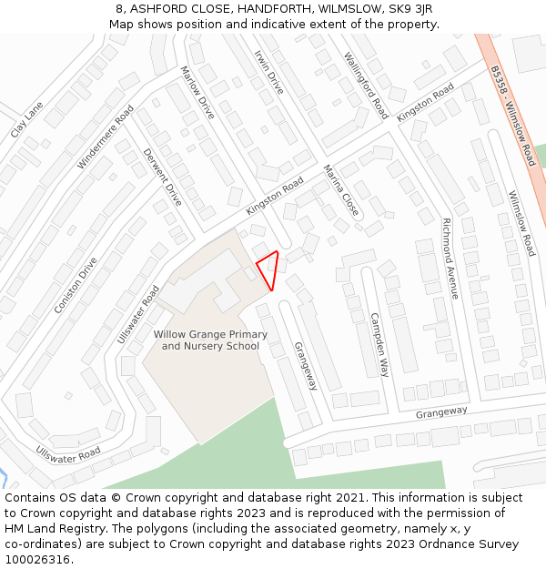 8, ASHFORD CLOSE, HANDFORTH, WILMSLOW, SK9 3JR: Location map and indicative extent of plot
