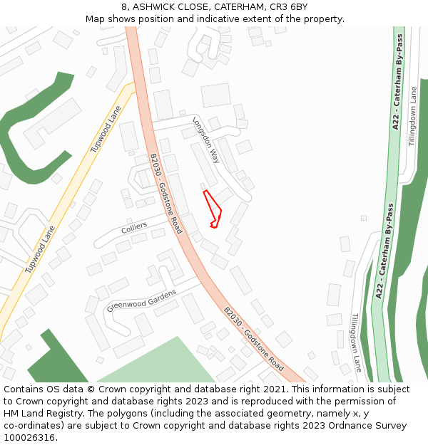 8, ASHWICK CLOSE, CATERHAM, CR3 6BY: Location map and indicative extent of plot