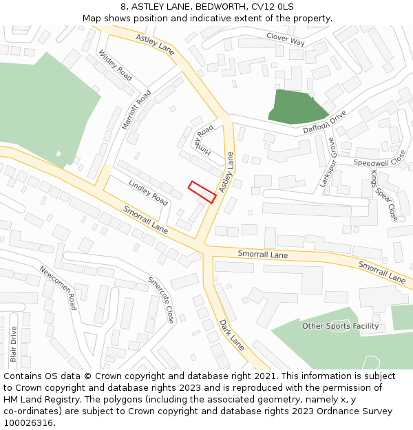 8, ASTLEY LANE, BEDWORTH, CV12 0LS: Location map and indicative extent of plot