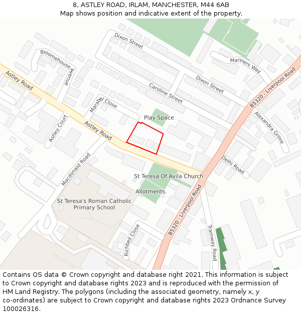 8, ASTLEY ROAD, IRLAM, MANCHESTER, M44 6AB: Location map and indicative extent of plot