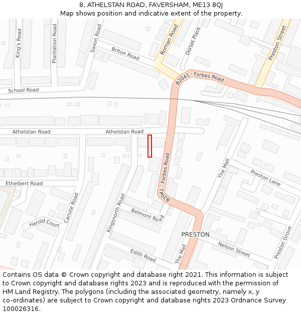 8, ATHELSTAN ROAD, FAVERSHAM, ME13 8QJ: Location map and indicative extent of plot