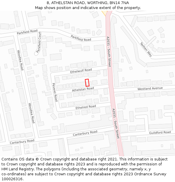 8, ATHELSTAN ROAD, WORTHING, BN14 7NA: Location map and indicative extent of plot