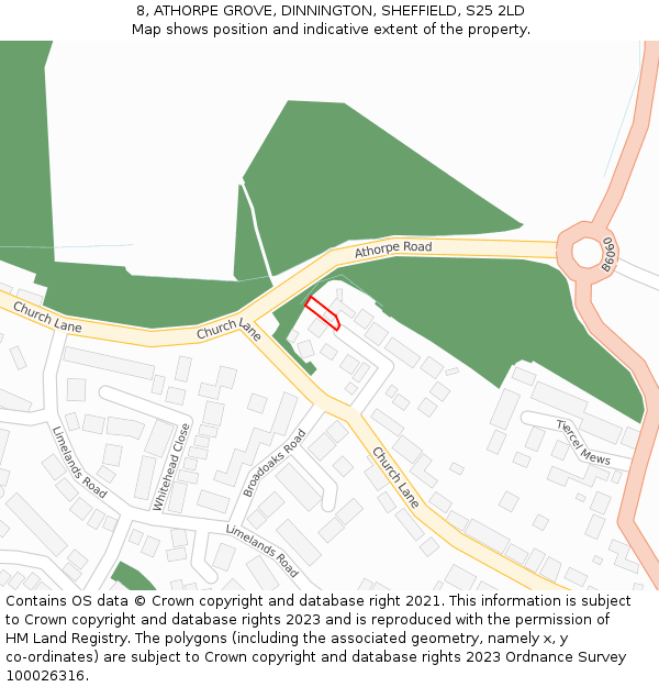 8, ATHORPE GROVE, DINNINGTON, SHEFFIELD, S25 2LD: Location map and indicative extent of plot