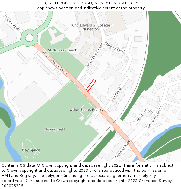 8, ATTLEBOROUGH ROAD, NUNEATON, CV11 4HY: Location map and indicative extent of plot