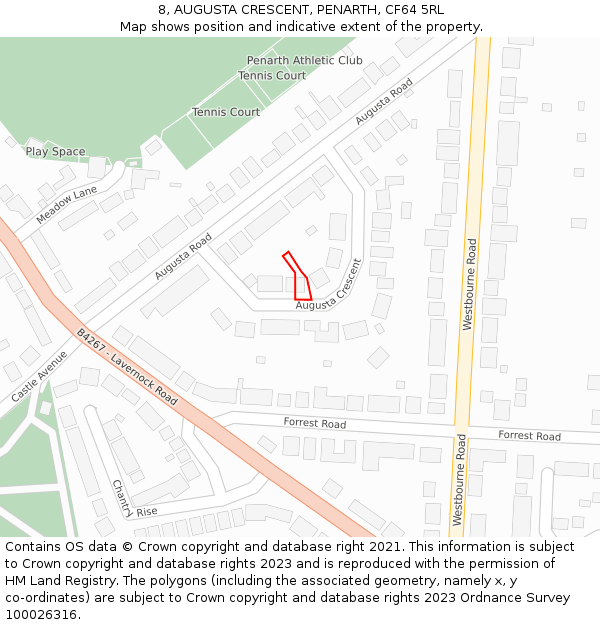 8, AUGUSTA CRESCENT, PENARTH, CF64 5RL: Location map and indicative extent of plot