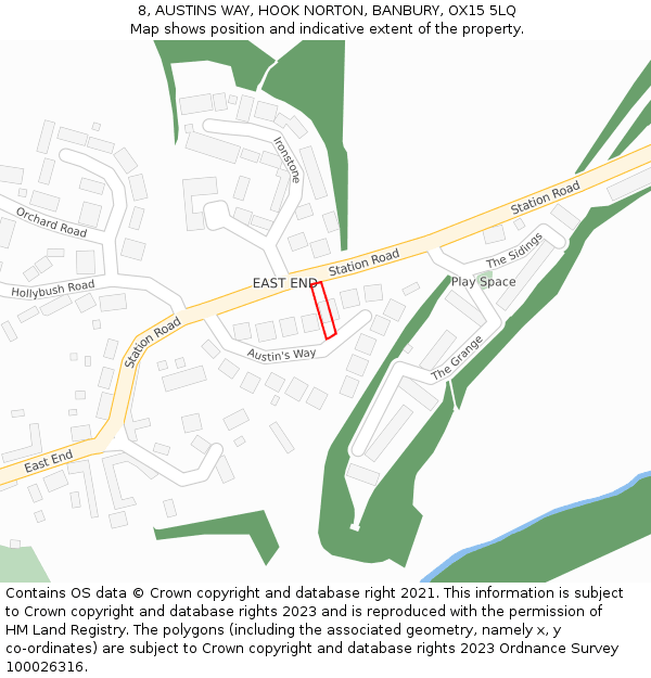 8, AUSTINS WAY, HOOK NORTON, BANBURY, OX15 5LQ: Location map and indicative extent of plot