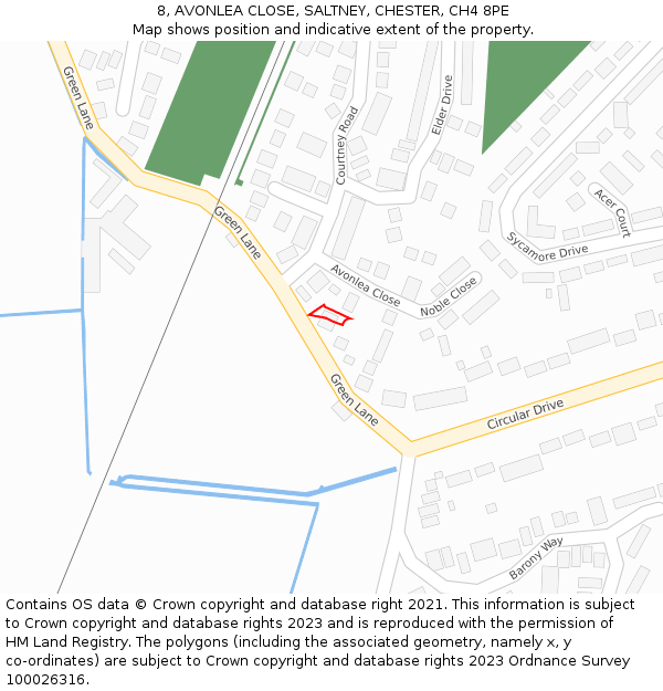 8, AVONLEA CLOSE, SALTNEY, CHESTER, CH4 8PE: Location map and indicative extent of plot