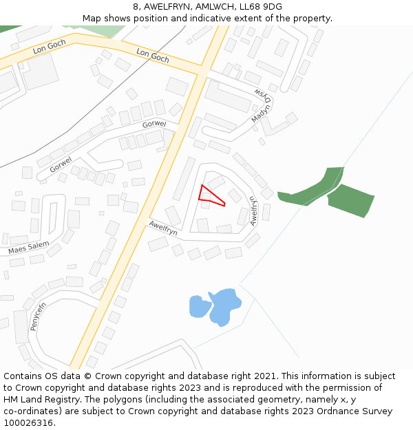 8, AWELFRYN, AMLWCH, LL68 9DG: Location map and indicative extent of plot