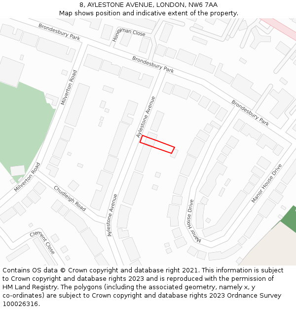 8, AYLESTONE AVENUE, LONDON, NW6 7AA: Location map and indicative extent of plot