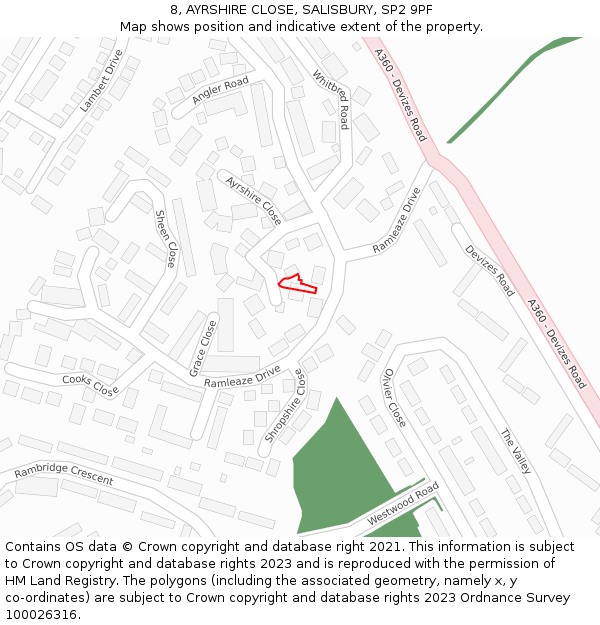 8, AYRSHIRE CLOSE, SALISBURY, SP2 9PF: Location map and indicative extent of plot