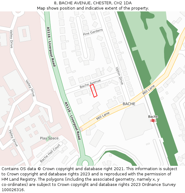 8, BACHE AVENUE, CHESTER, CH2 1DA: Location map and indicative extent of plot