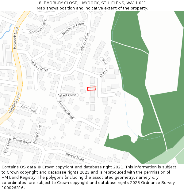 8, BADBURY CLOSE, HAYDOCK, ST. HELENS, WA11 0FF: Location map and indicative extent of plot