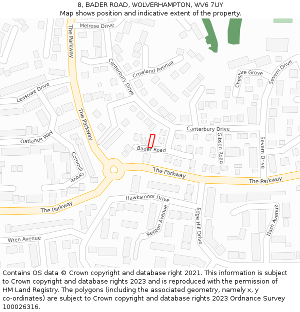 8, BADER ROAD, WOLVERHAMPTON, WV6 7UY: Location map and indicative extent of plot