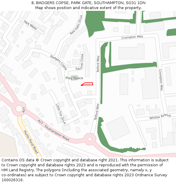 8, BADGERS COPSE, PARK GATE, SOUTHAMPTON, SO31 1DN: Location map and indicative extent of plot